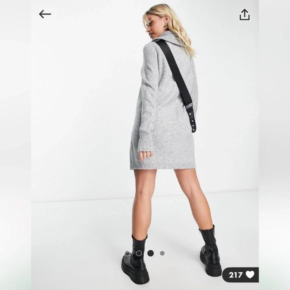 Asos design maternity knit mini dress with zip collar in heather gray - Picture 2 of 8